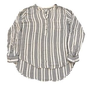 Lucky Brand Striped Tunic Shirt Womens XL Lightweight Roll Tab Sleeve